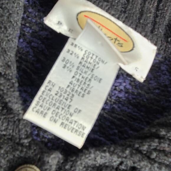 Talbots Black Red Purple Embroidered Cotton Silk Cardigan Sweater Large - Picture 5 of 5